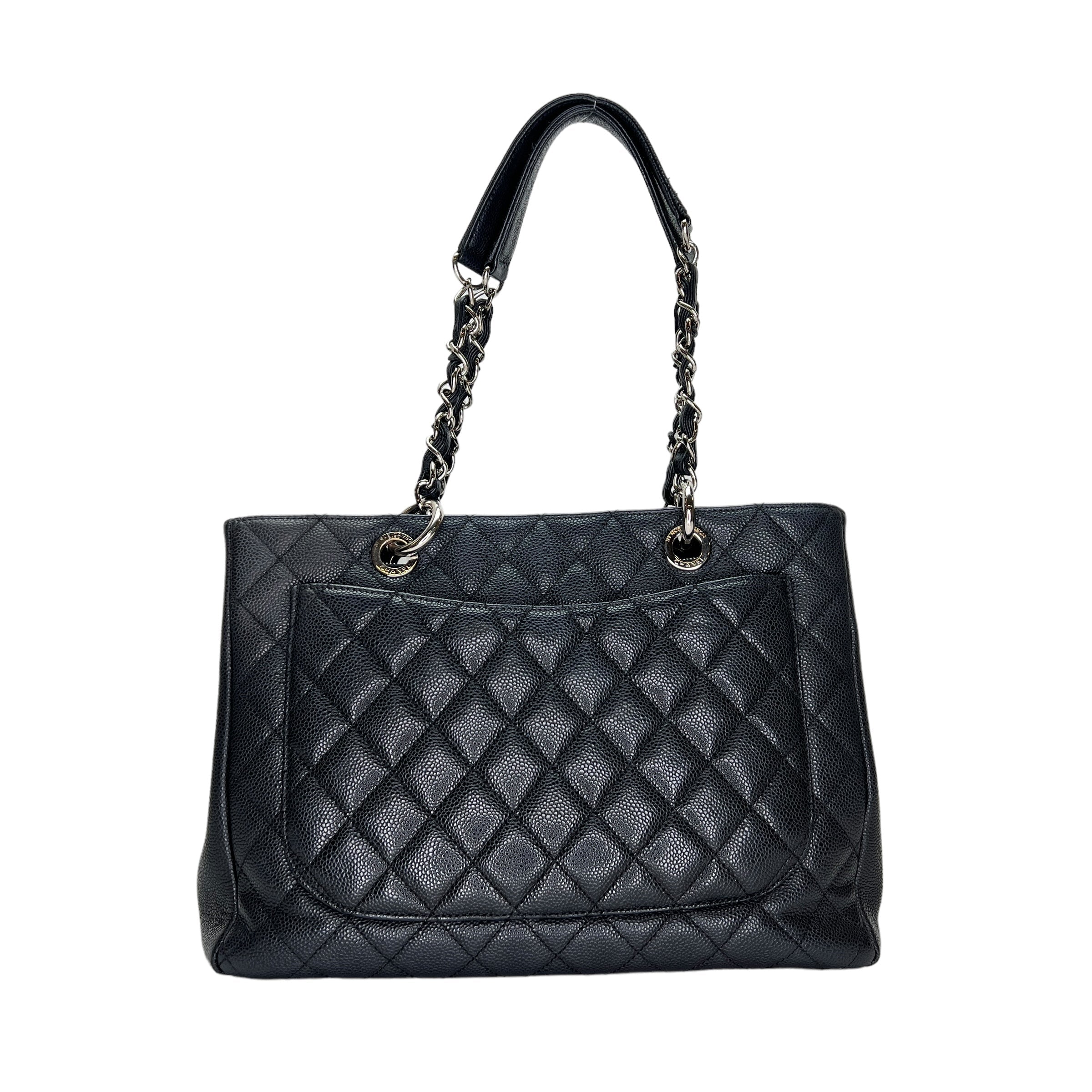GST Black Tote Bag in Caviar Leather, Silver hardware - Image 2
