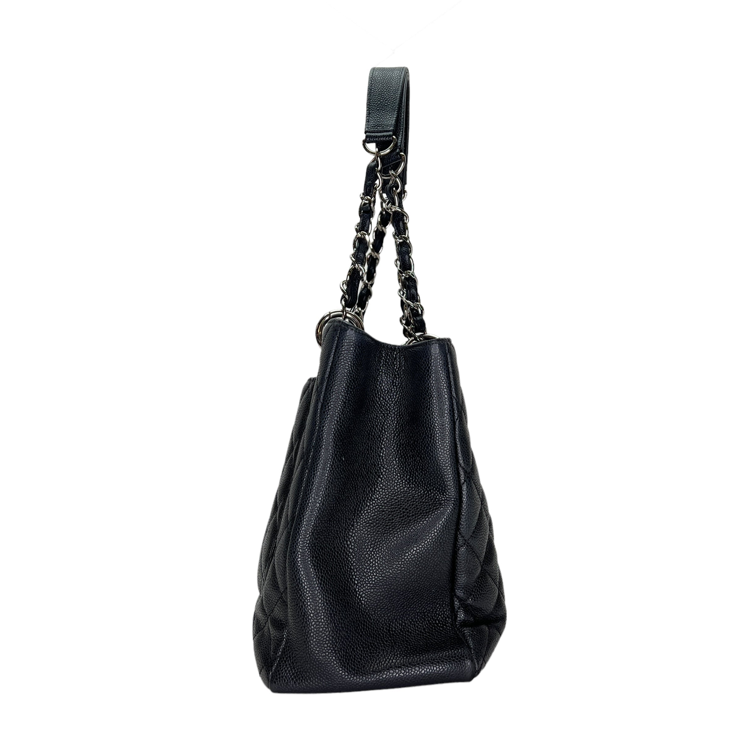 GST Black Tote Bag in Caviar Leather, Silver hardware - Image 3