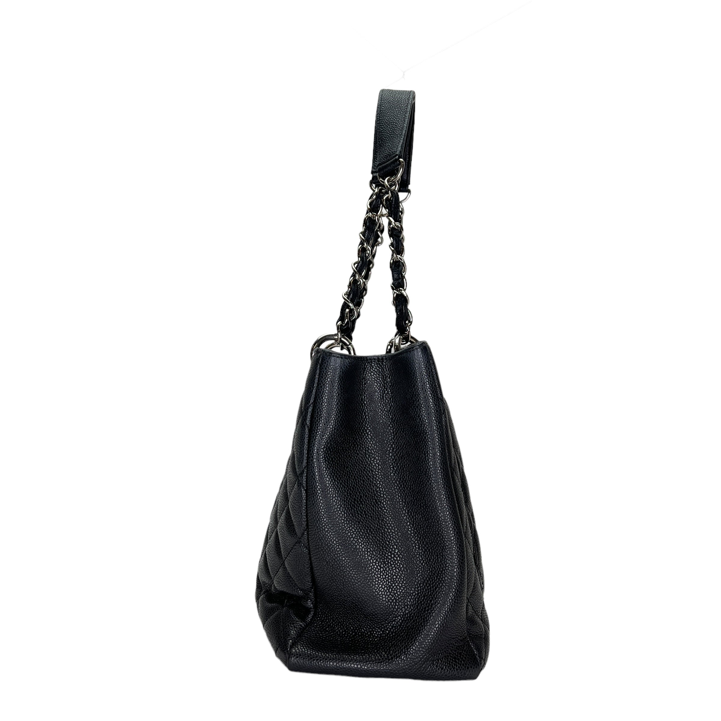 GST Black Tote Bag in Caviar Leather, Silver hardware - Image 4