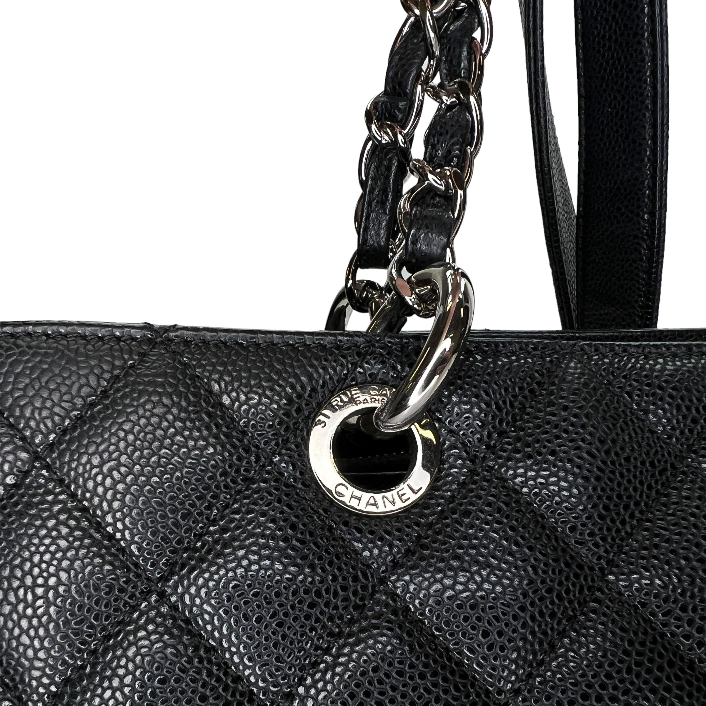 GST Black Tote Bag in Caviar Leather, Silver hardware - Image 7