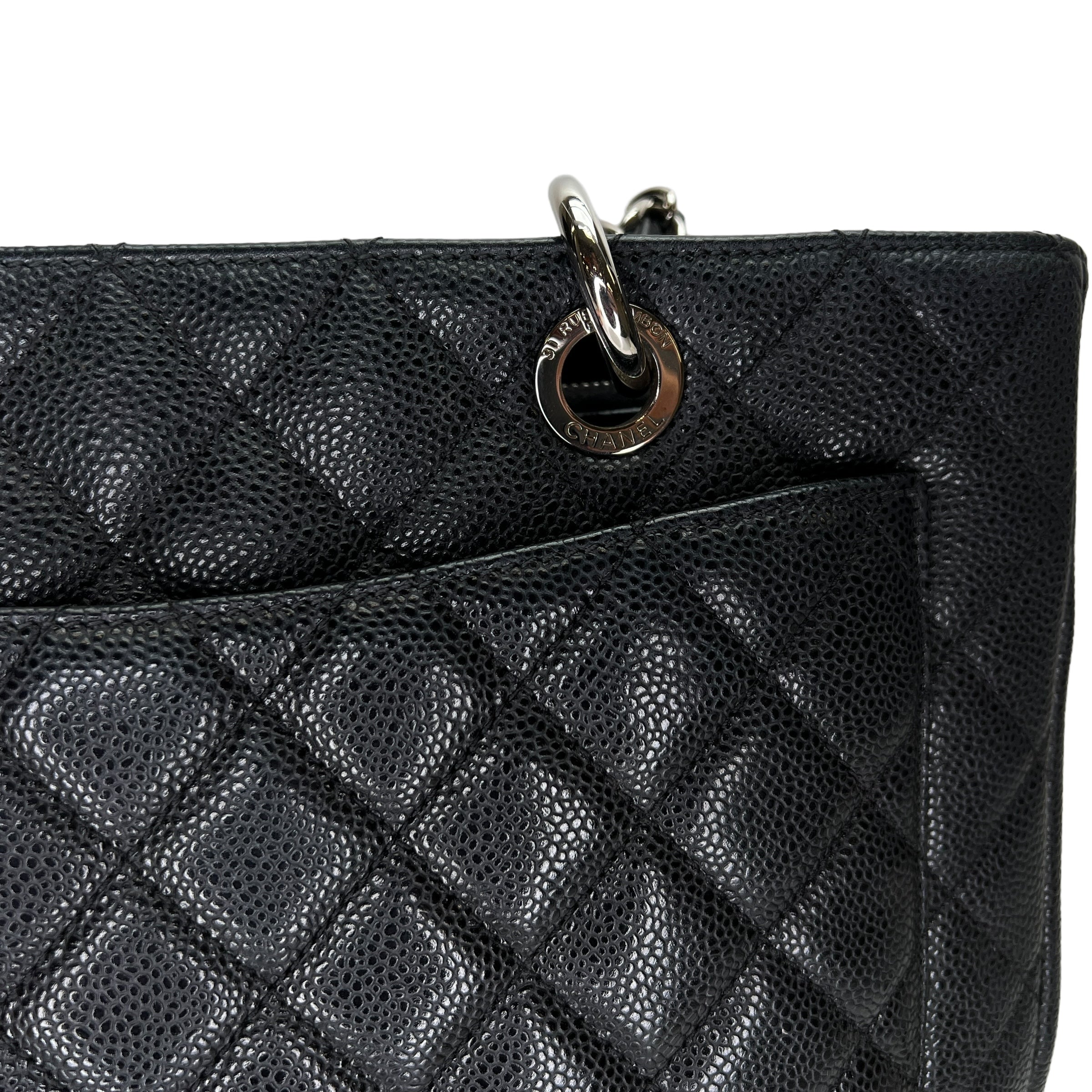 GST Black Tote Bag in Caviar Leather, Silver hardware - Image 9
