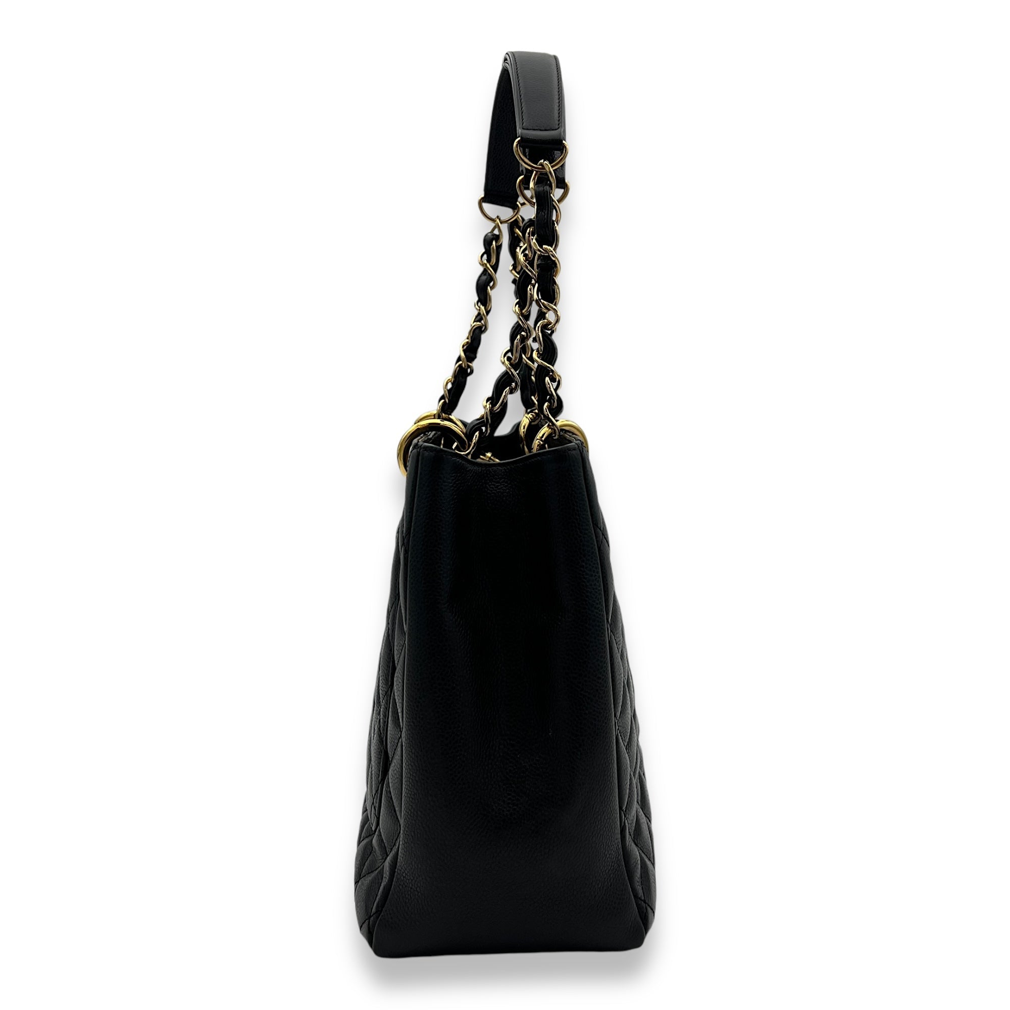 GST Large Black Tote Bag in Caviar Leather, Gold hardware - Image 4