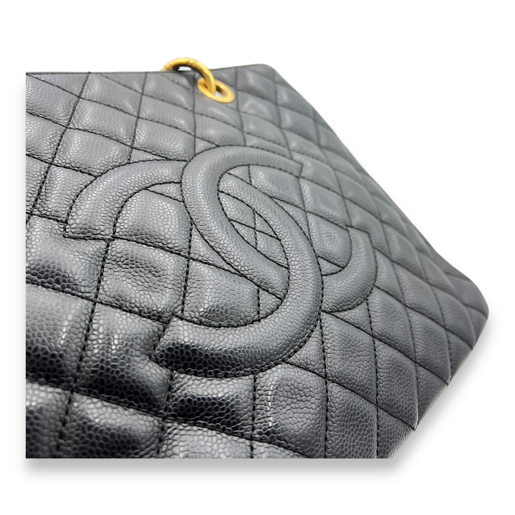 GST Large Black Tote Bag in Caviar Leather, Gold hardware - Image 7