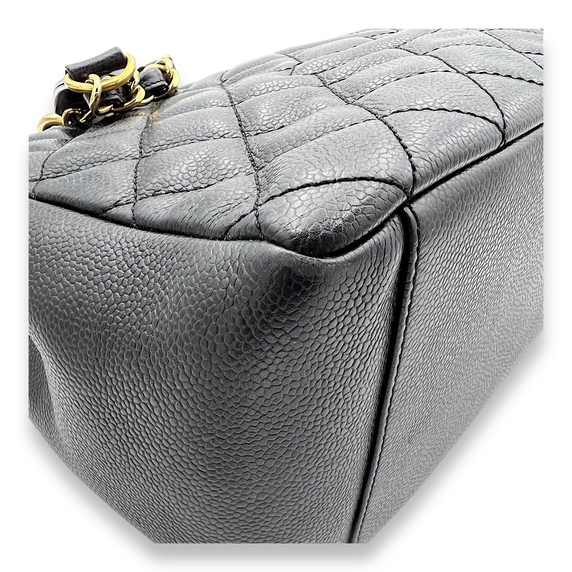 GST Large Black Tote Bag in Caviar Leather, Gold hardware - Image 9