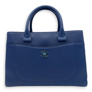 Neo Executive Blue Top Handle Bag in Caviar Leather, Silver hardware