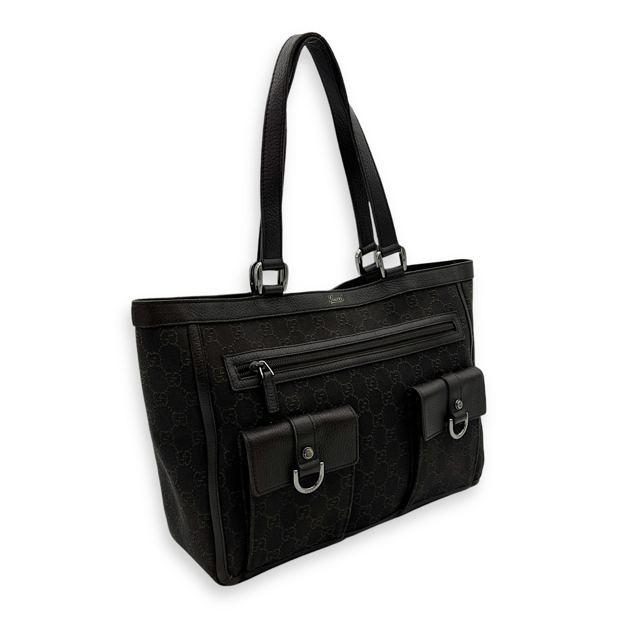 GG Abbey Pocket Black Tote Bag in Canvas, Silver hardware - Image 3