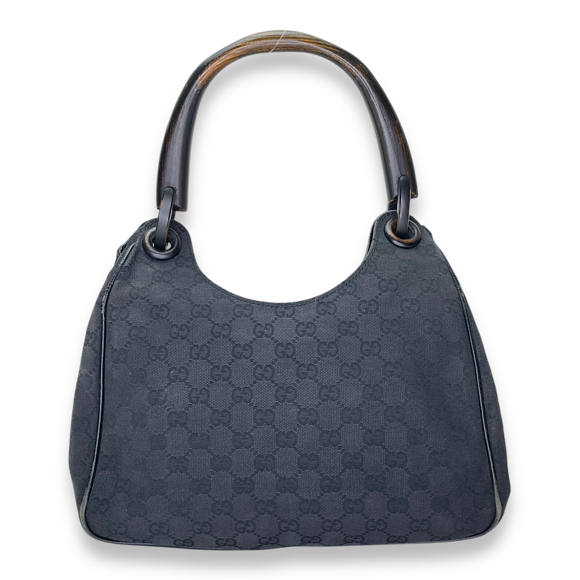GG Bamboo Black Top Handle Bag in Canvas, Gunmetal hardware - Image 2