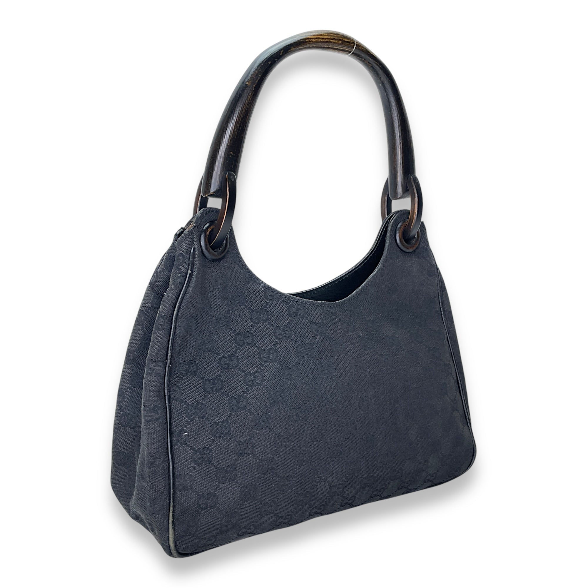 GG Bamboo Black Top Handle Bag in Canvas, Gunmetal hardware - Image 3