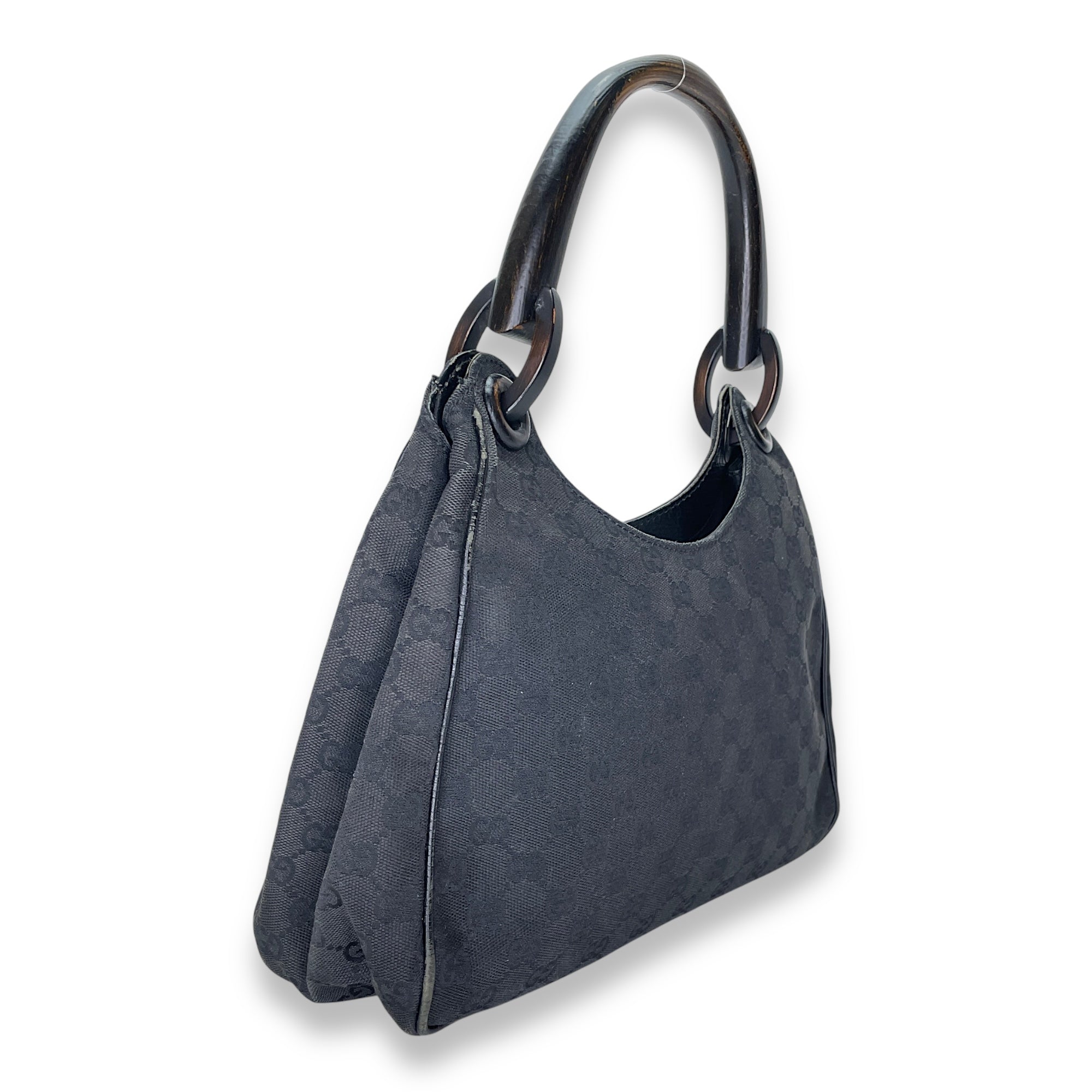 GG Bamboo Black Top Handle Bag in Canvas, Gunmetal hardware - Image 4