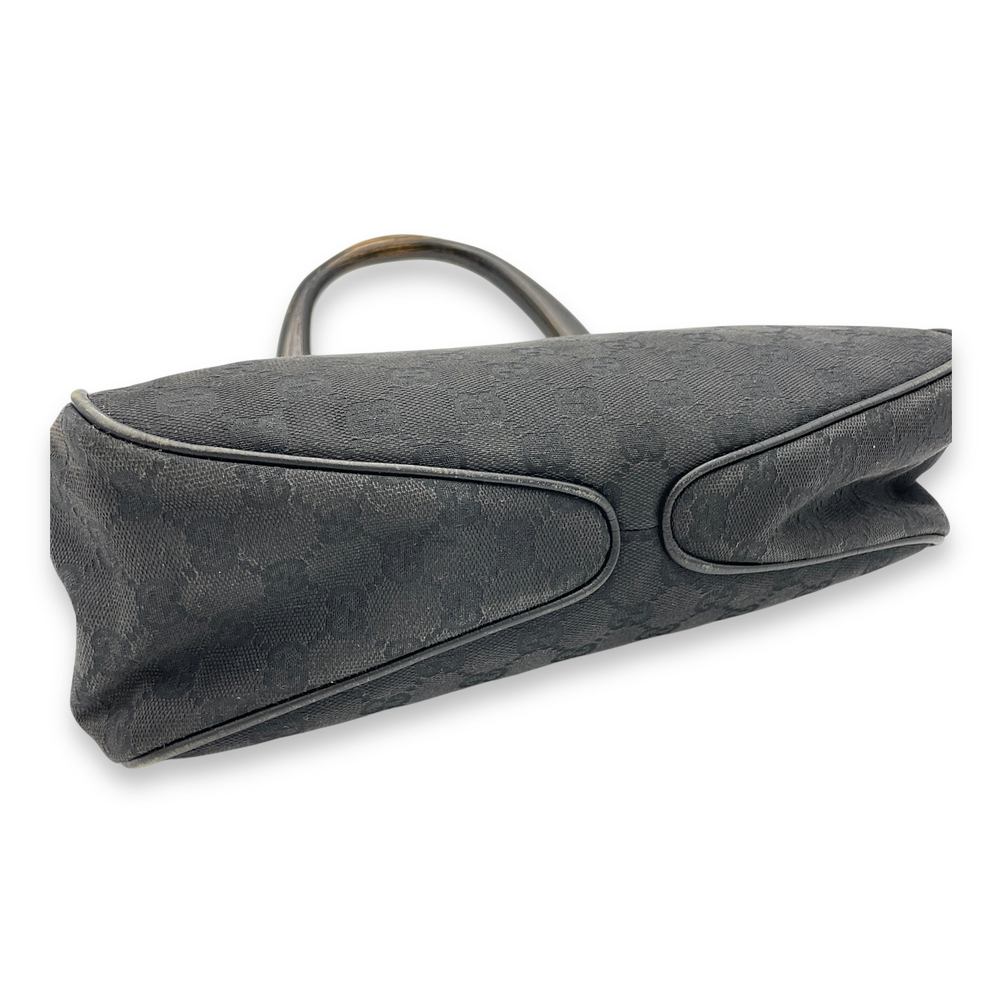 GG Bamboo Black Top Handle Bag in Canvas, Gunmetal hardware - Image 5