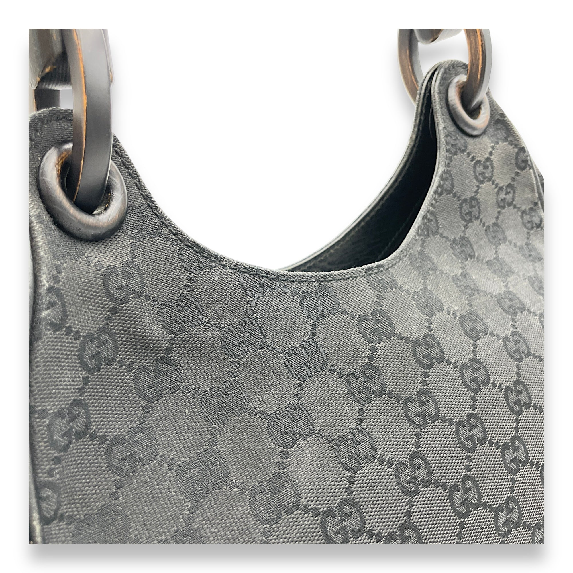 GG Bamboo Black Top Handle Bag in Canvas, Gunmetal hardware - Image 6