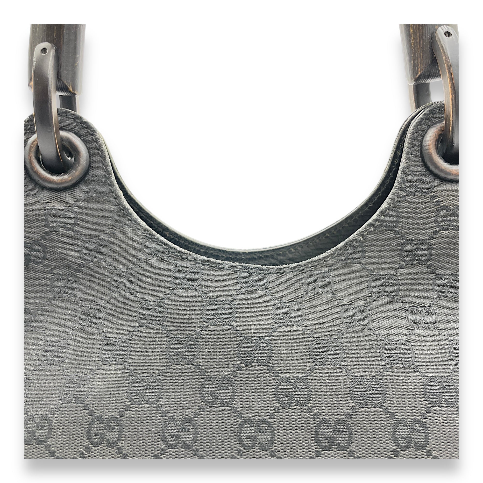 GG Bamboo Black Top Handle Bag in Canvas, Gunmetal hardware - Image 7