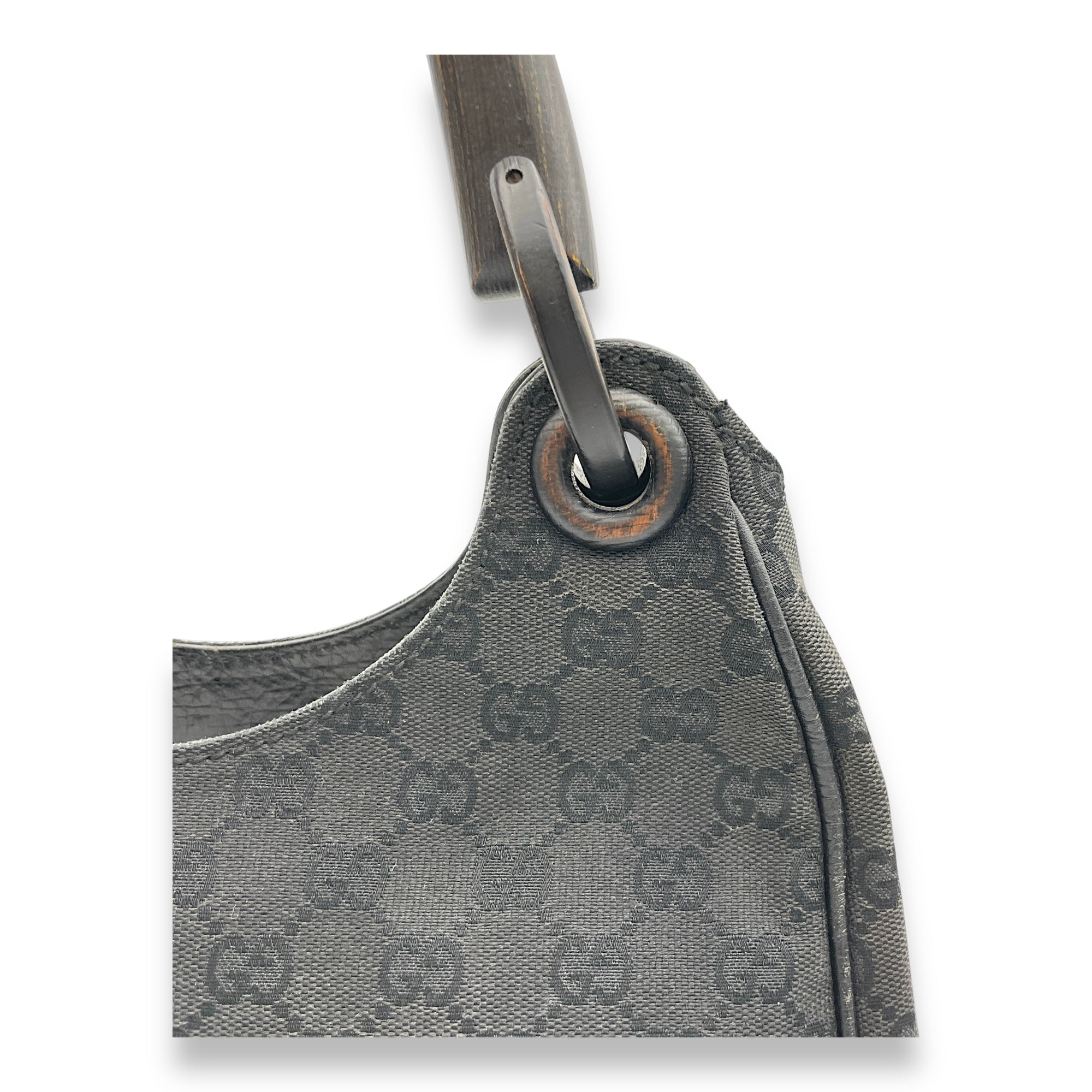 GG Bamboo Black Top Handle Bag in Canvas, Gunmetal hardware - Image 9