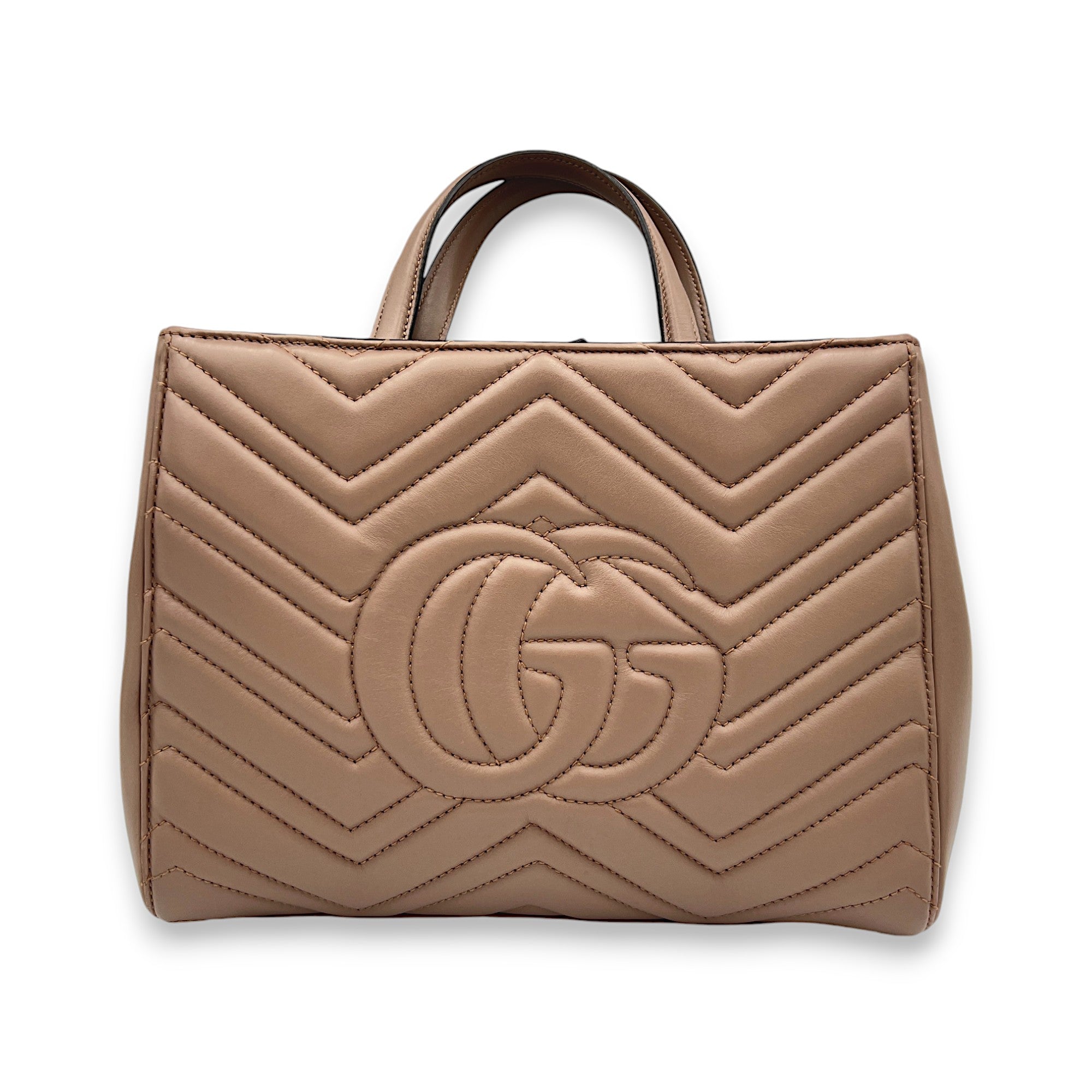 GG Marmont Beige Top Handle Bag in Calfskin, Gold hardware - Image 2