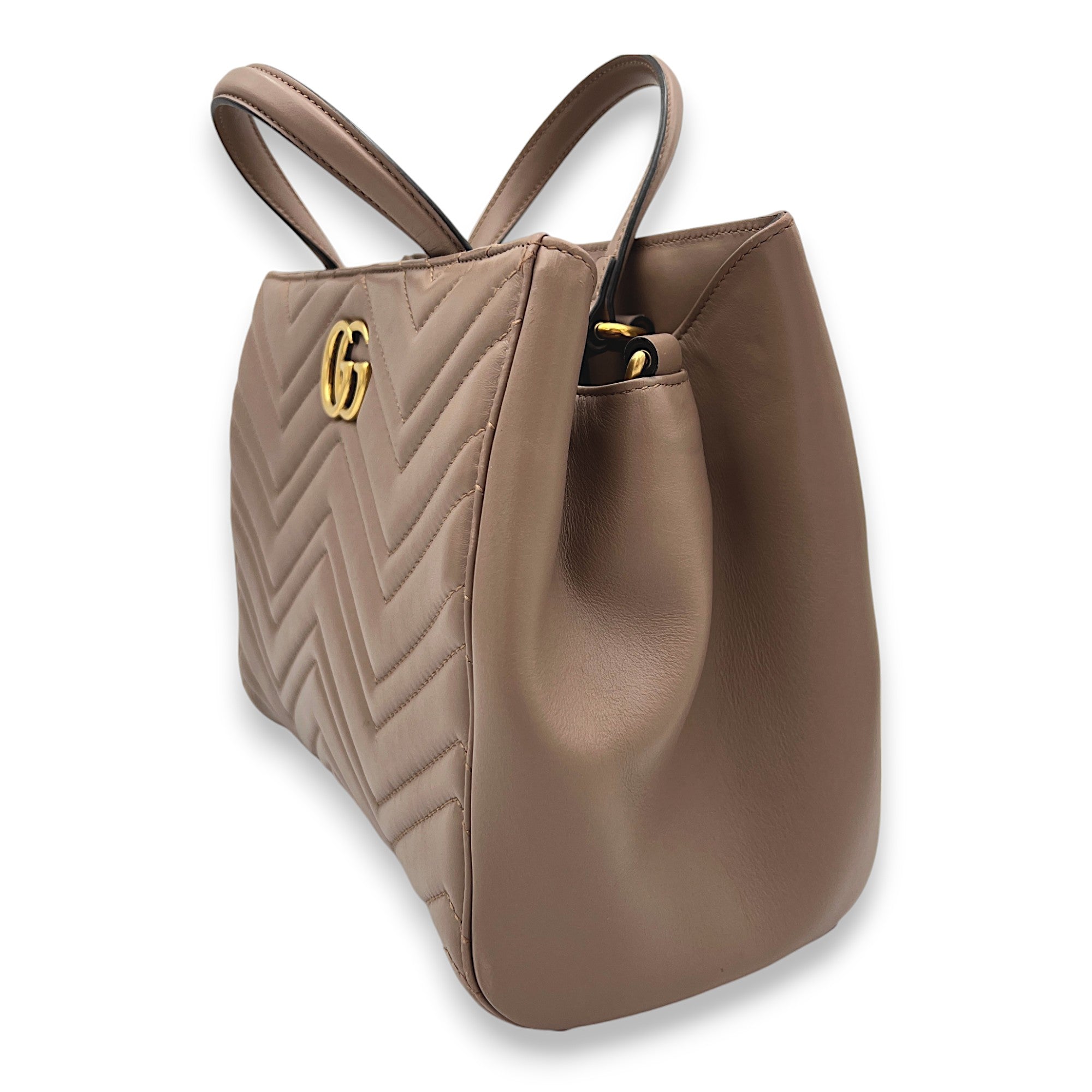 GG Marmont Beige Top Handle Bag in Calfskin, Gold hardware - Image 3