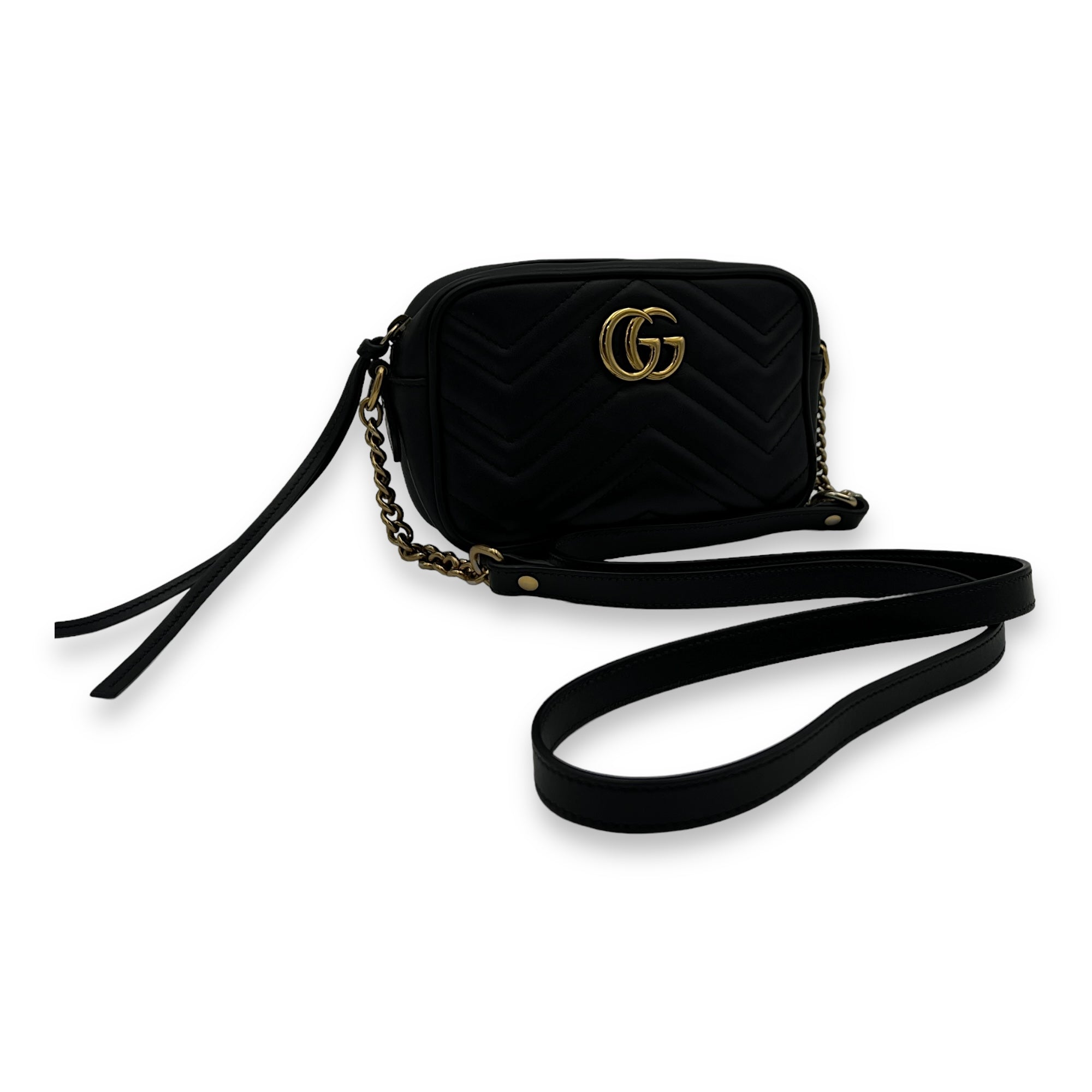GG Marmont Mini Black Crossbody Bag in Calfskin, Gold hardware - Image 10