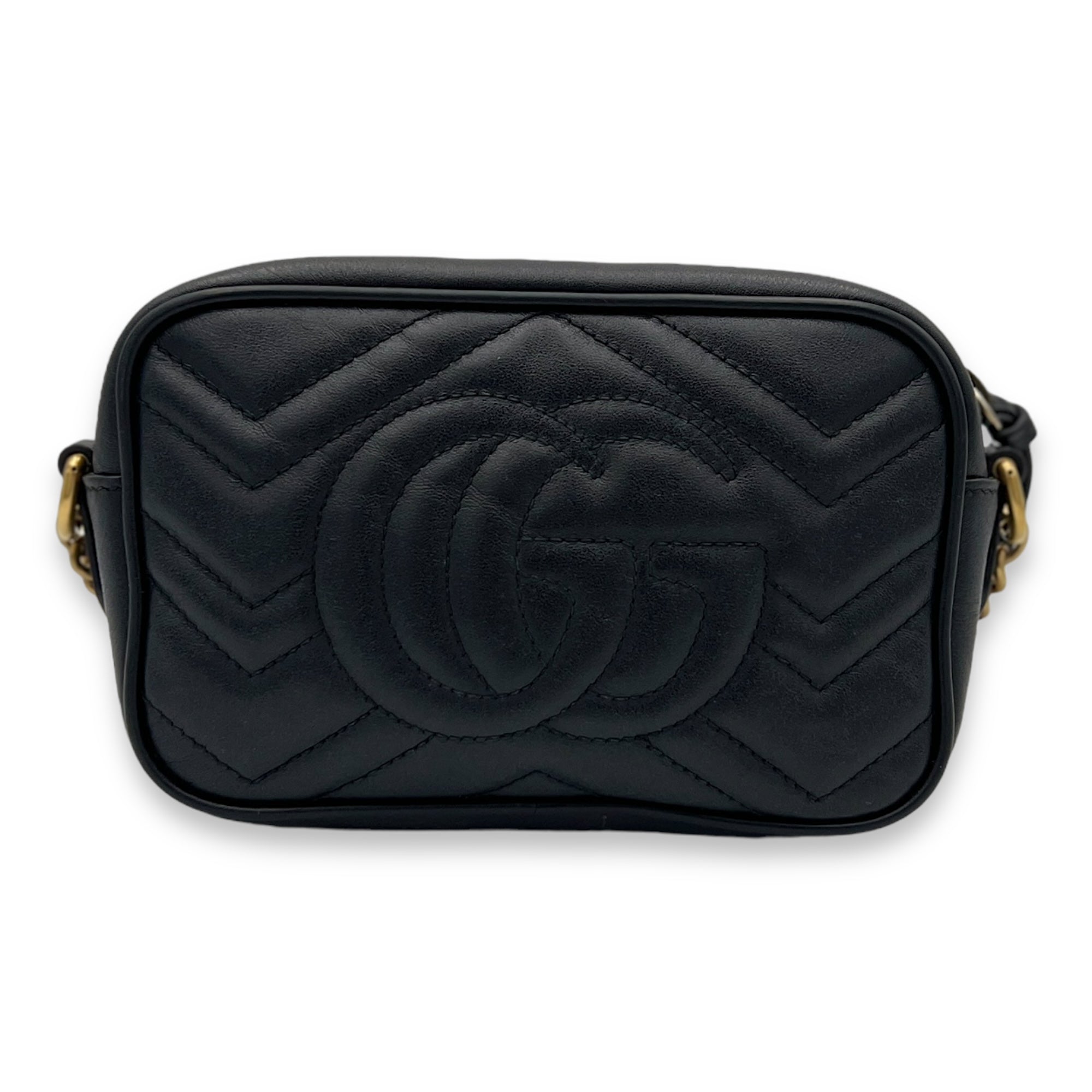 GG Marmont Mini Black Crossbody Bag in Calfskin, Gold hardware - Image 2