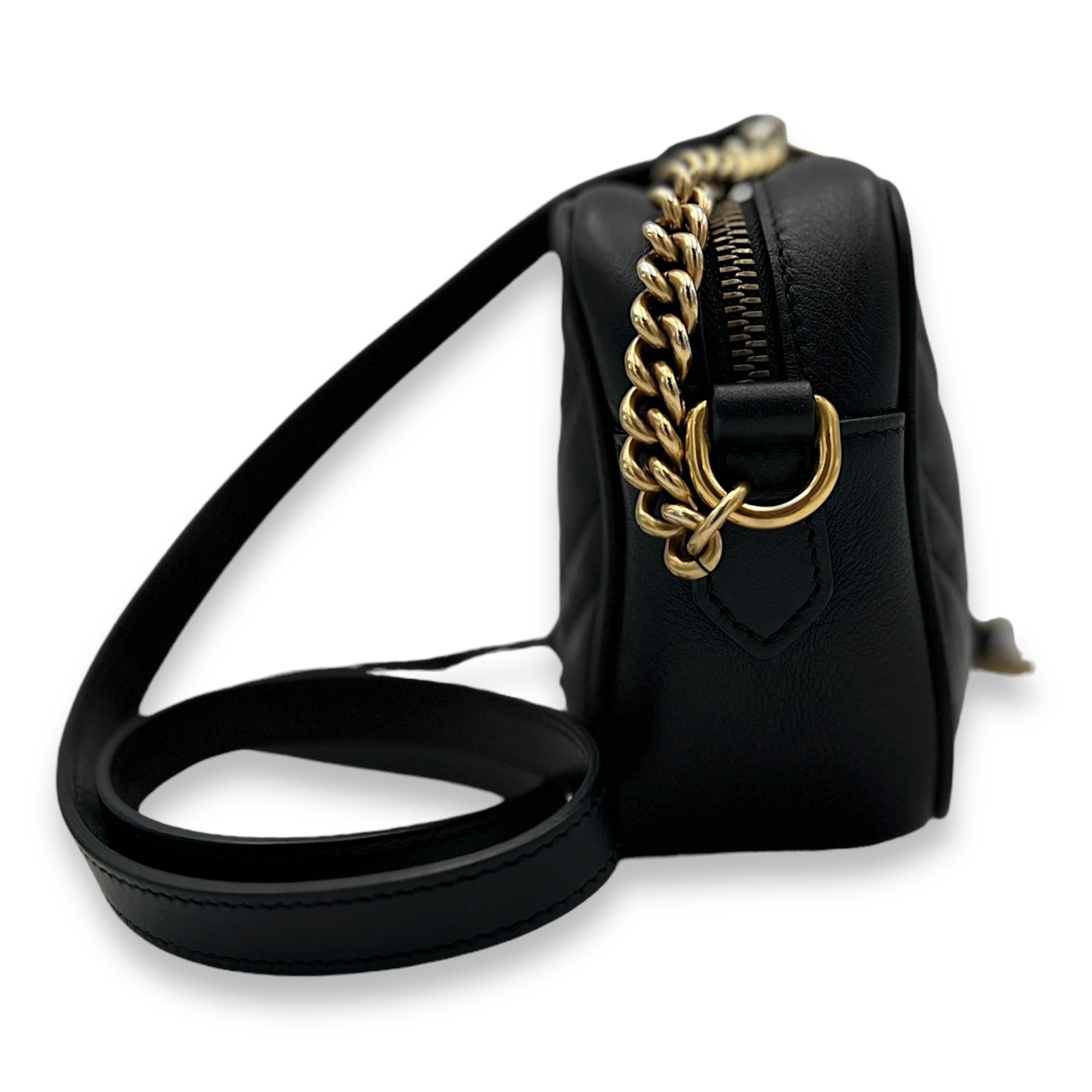 GG Marmont Mini Black Crossbody Bag in Calfskin, Gold hardware - Image 3