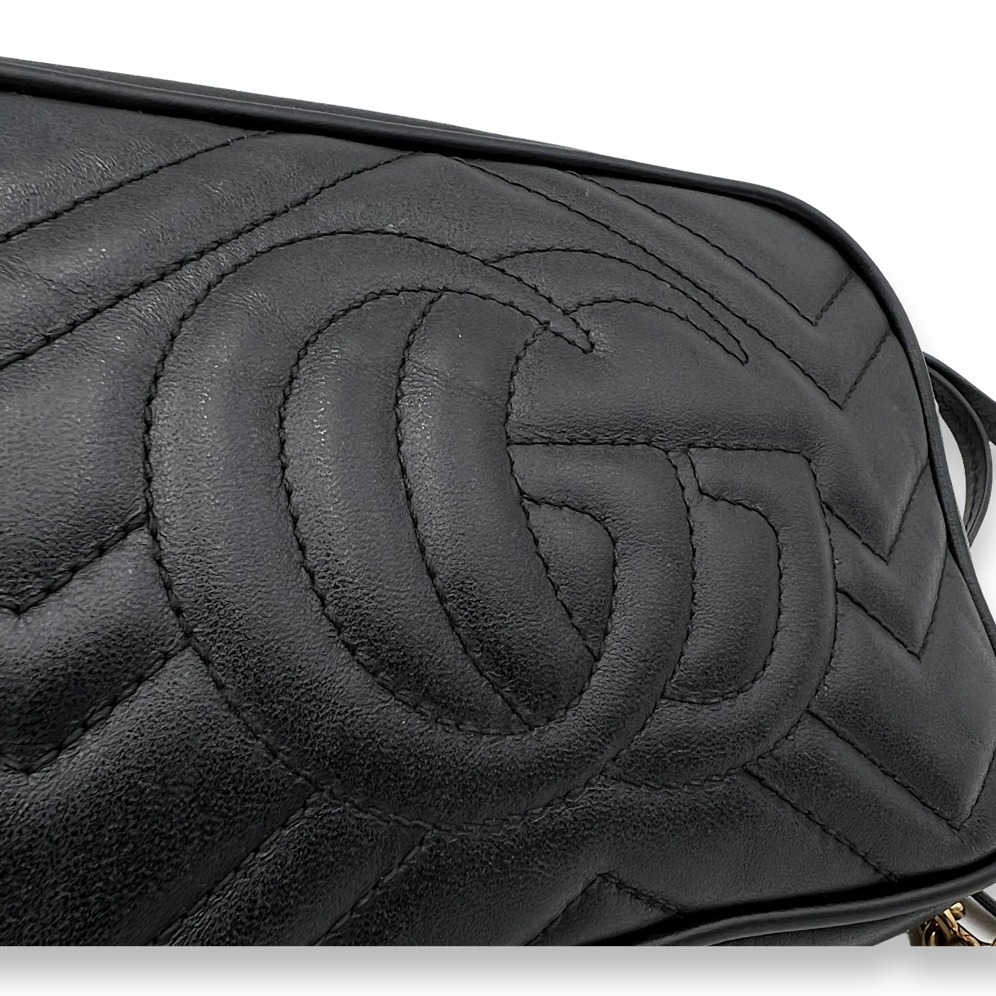 GG Marmont Mini Black Crossbody Bag in Calfskin, Gold hardware - Image 8