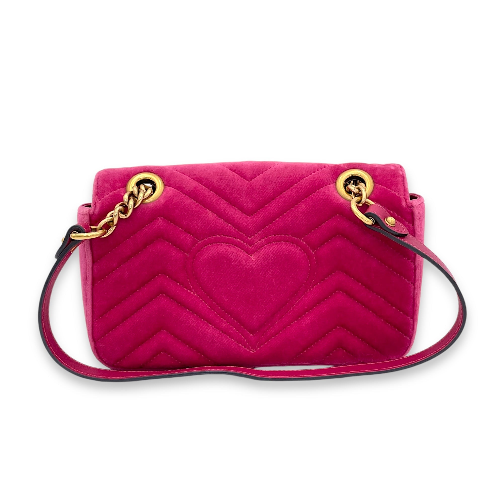 GG Marmont Mini Pink Shoulder Bag in Velvet, Gold hardware - Image 2