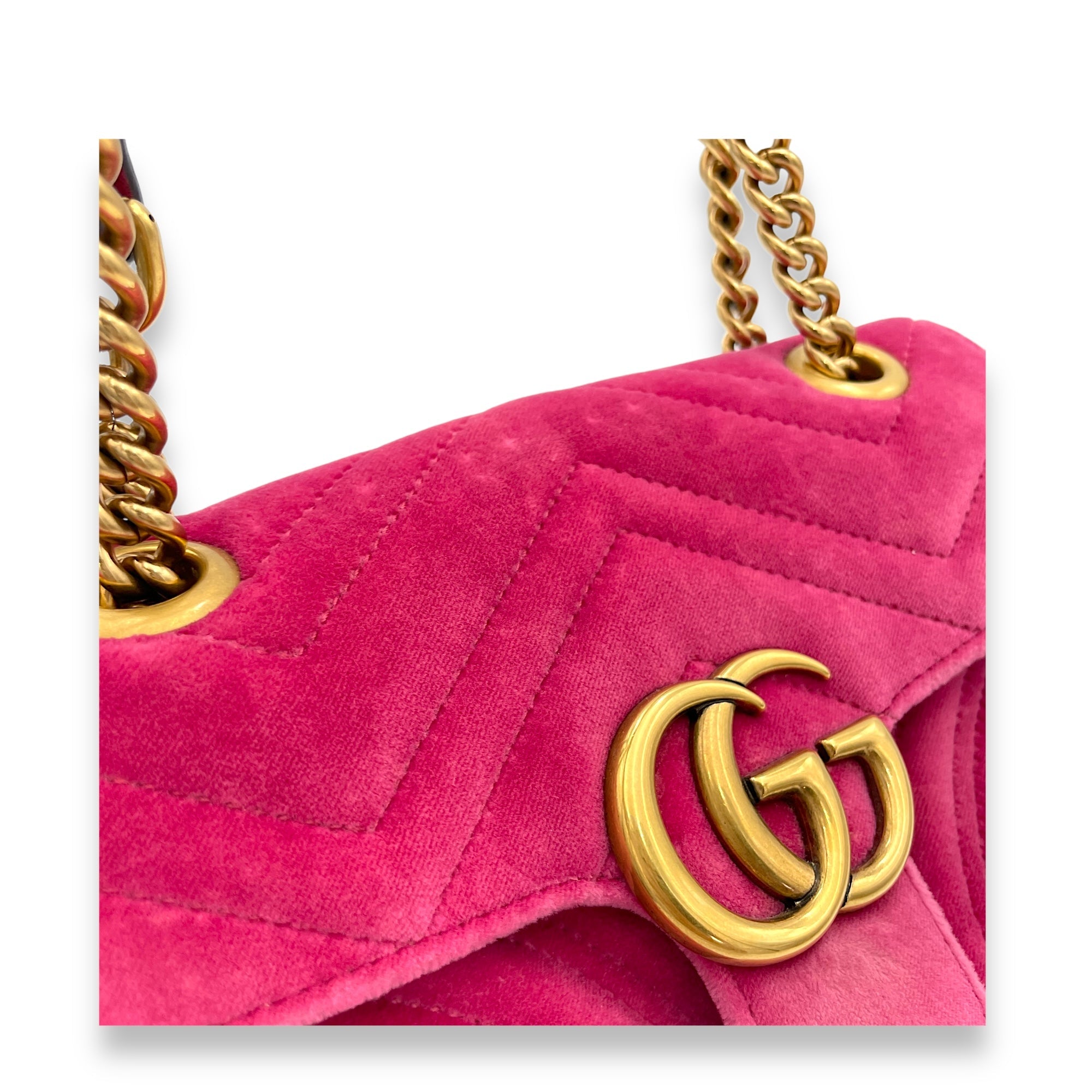 GG Marmont Mini Pink Shoulder Bag in Velvet, Gold hardware - Image 6