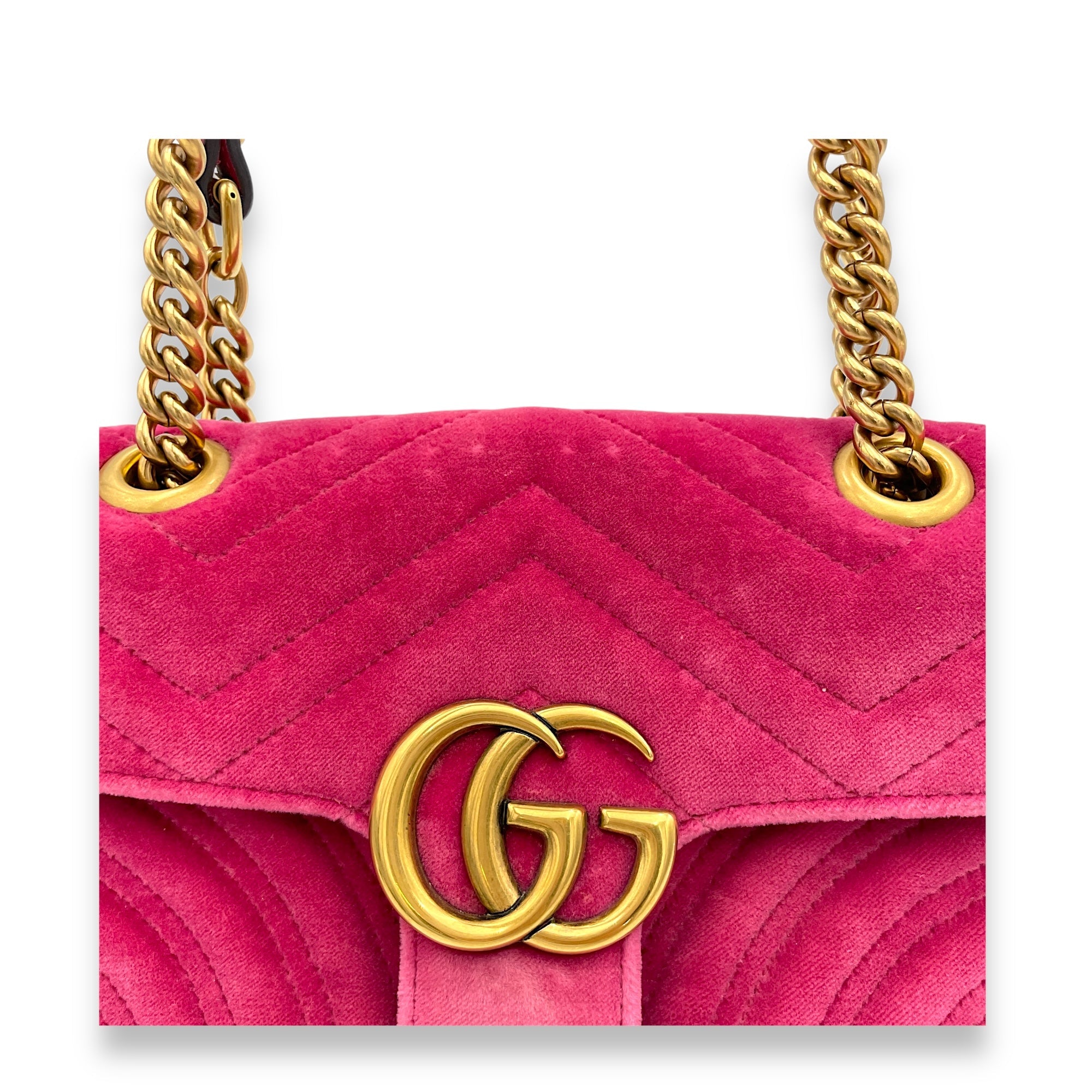 GG Marmont Mini Pink Shoulder Bag in Velvet, Gold hardware - Image 7