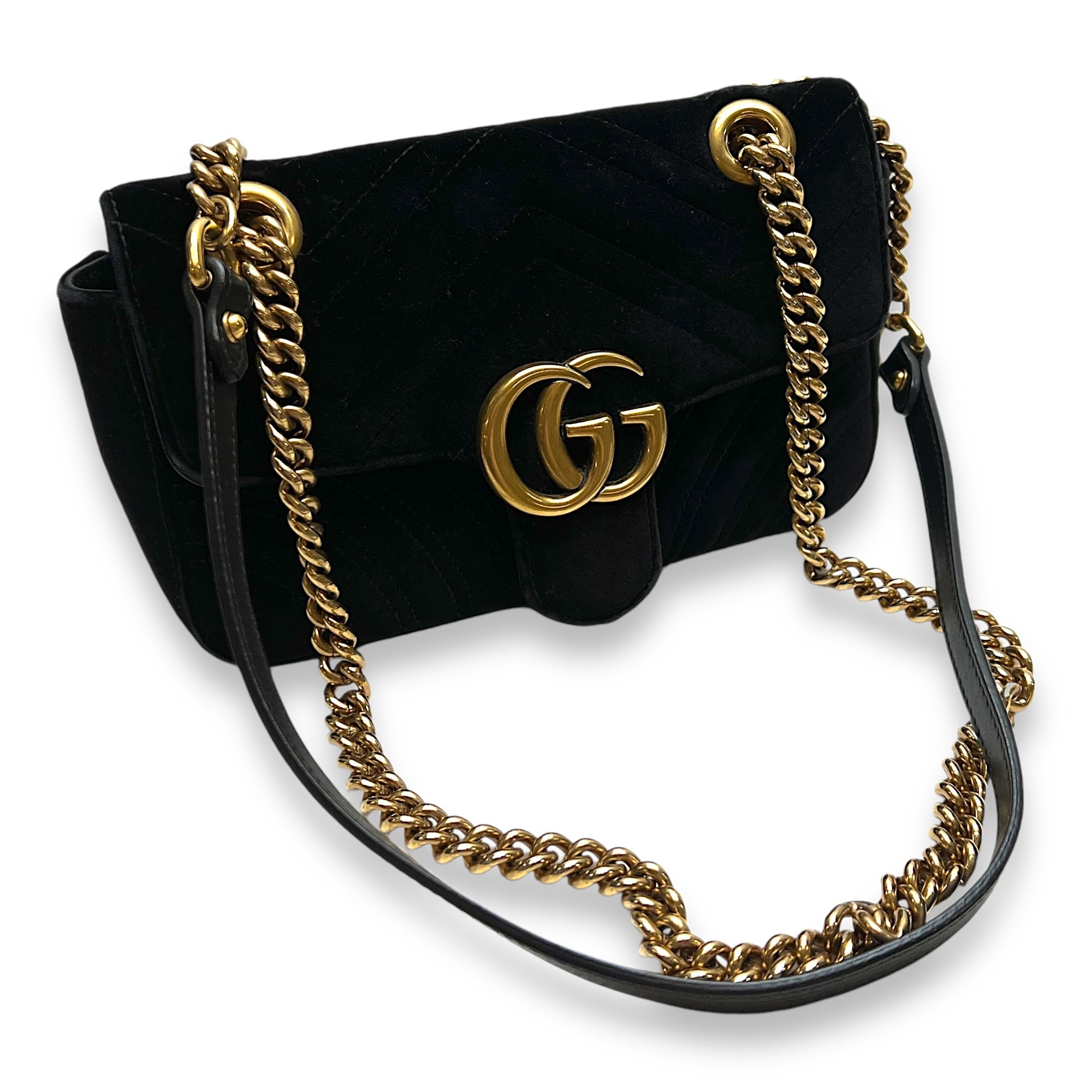 GG Marmont Mini Shoulder bag in Velvet, Gold Hardware - Image 11