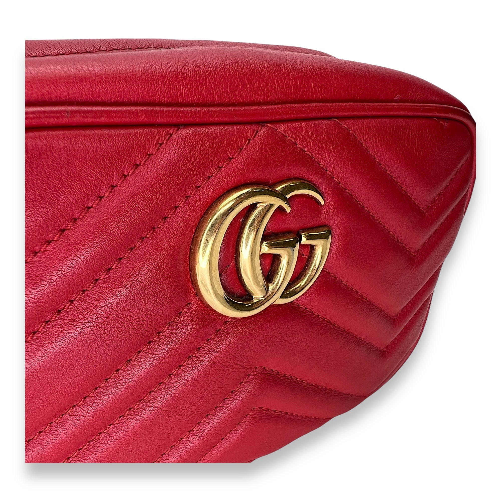 GG Marmont NA Crossbody Bag Red in Calfskin, Gold - Image 6