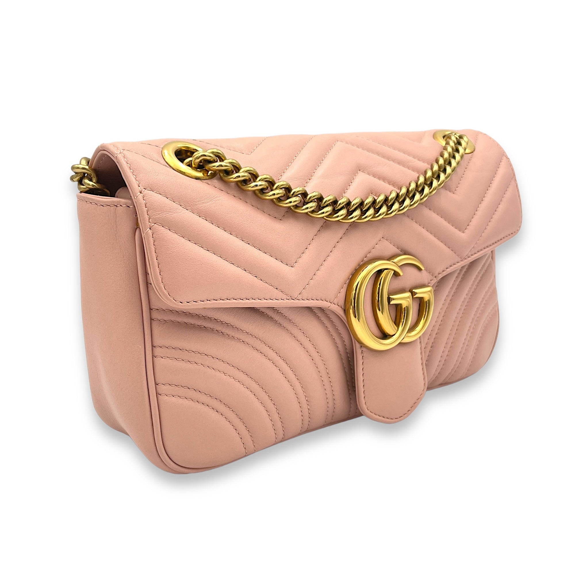 GG Marmont Shoulder Bag Small Pink in Calfskin, Gold hardware - Image 3