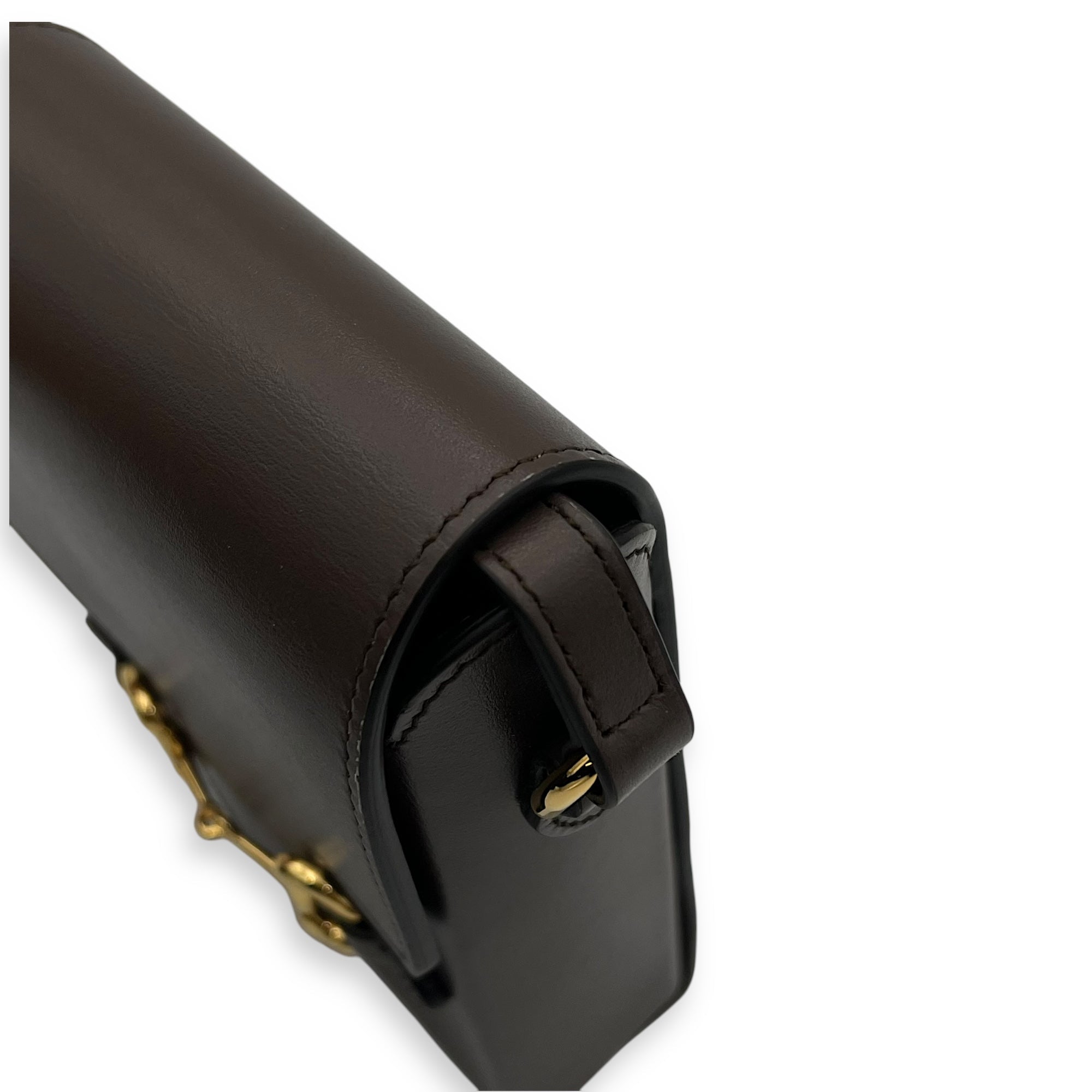 Horsebit 1955 Crossbody Bag Mini Brown in Calfskin, Gold hardware - Image 11