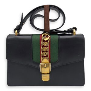 Sylvie Shoulder Bag Black in Calfskin, Gold hardware