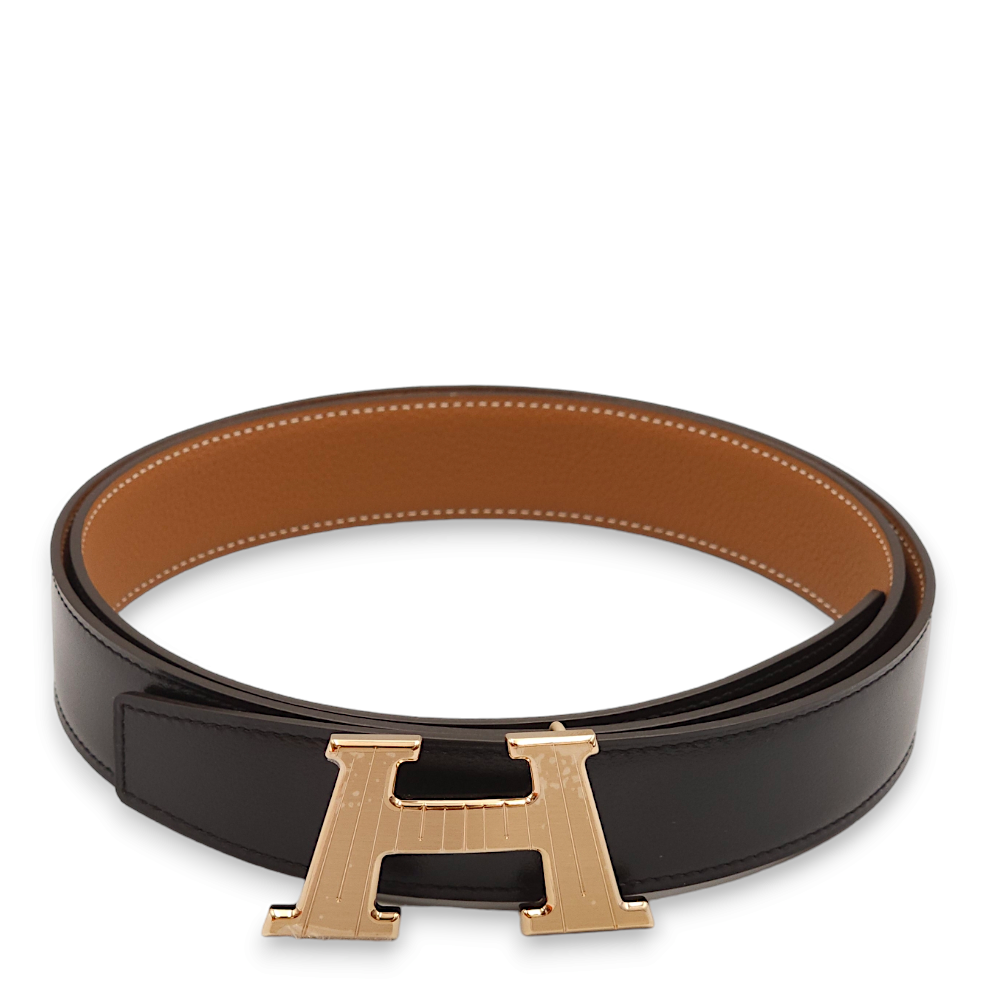 H Buckle Reversible 32mm by 110cm Multi-colour Belt in Togo, Permabrass hardware