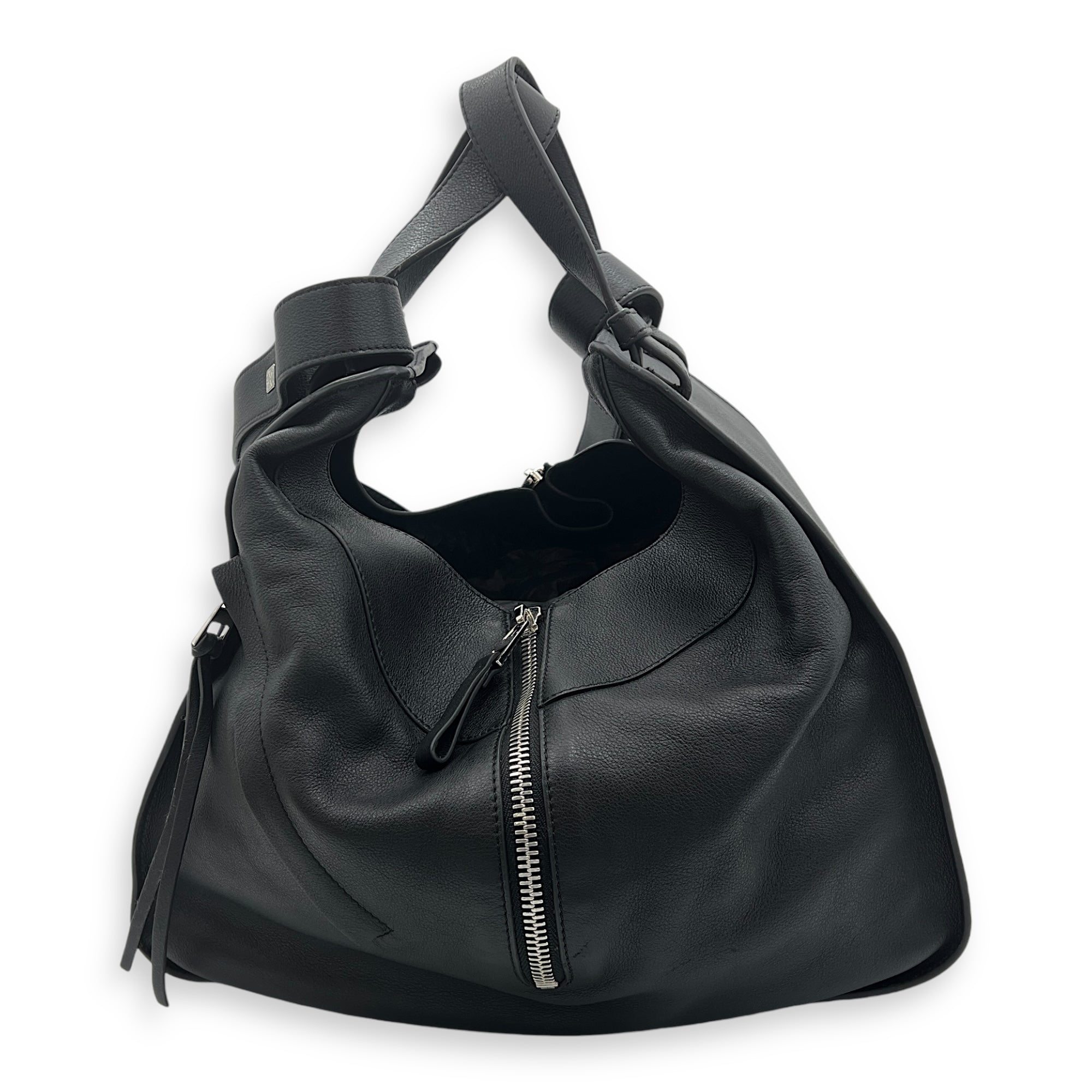 Hammock Medium Black Top Handle Bag in Calfskin, Silver hardware - Image 3