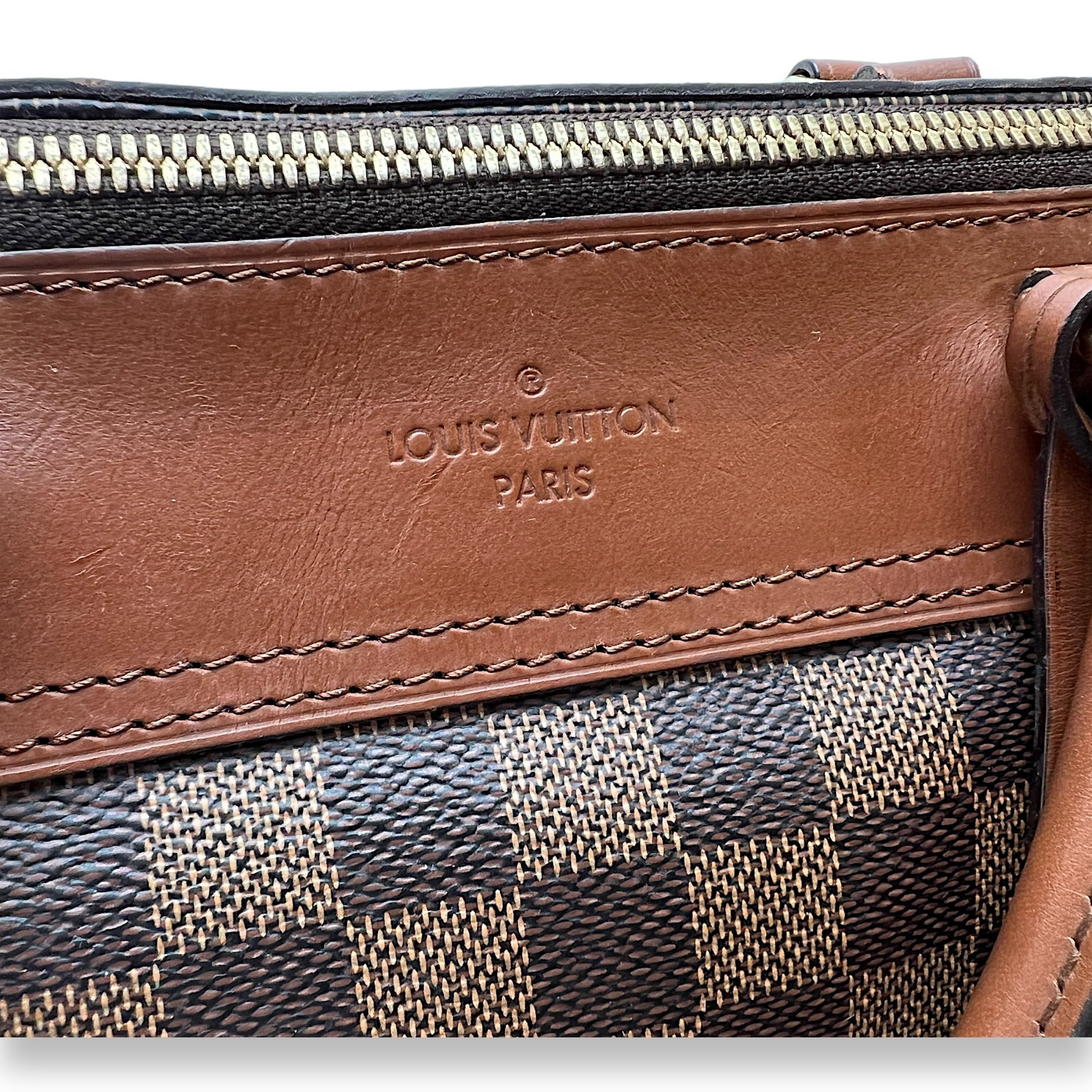 Greenwich Damier Ebene Brown Top Handle Bag in Coated Canvas, Gold hardware - Image 7