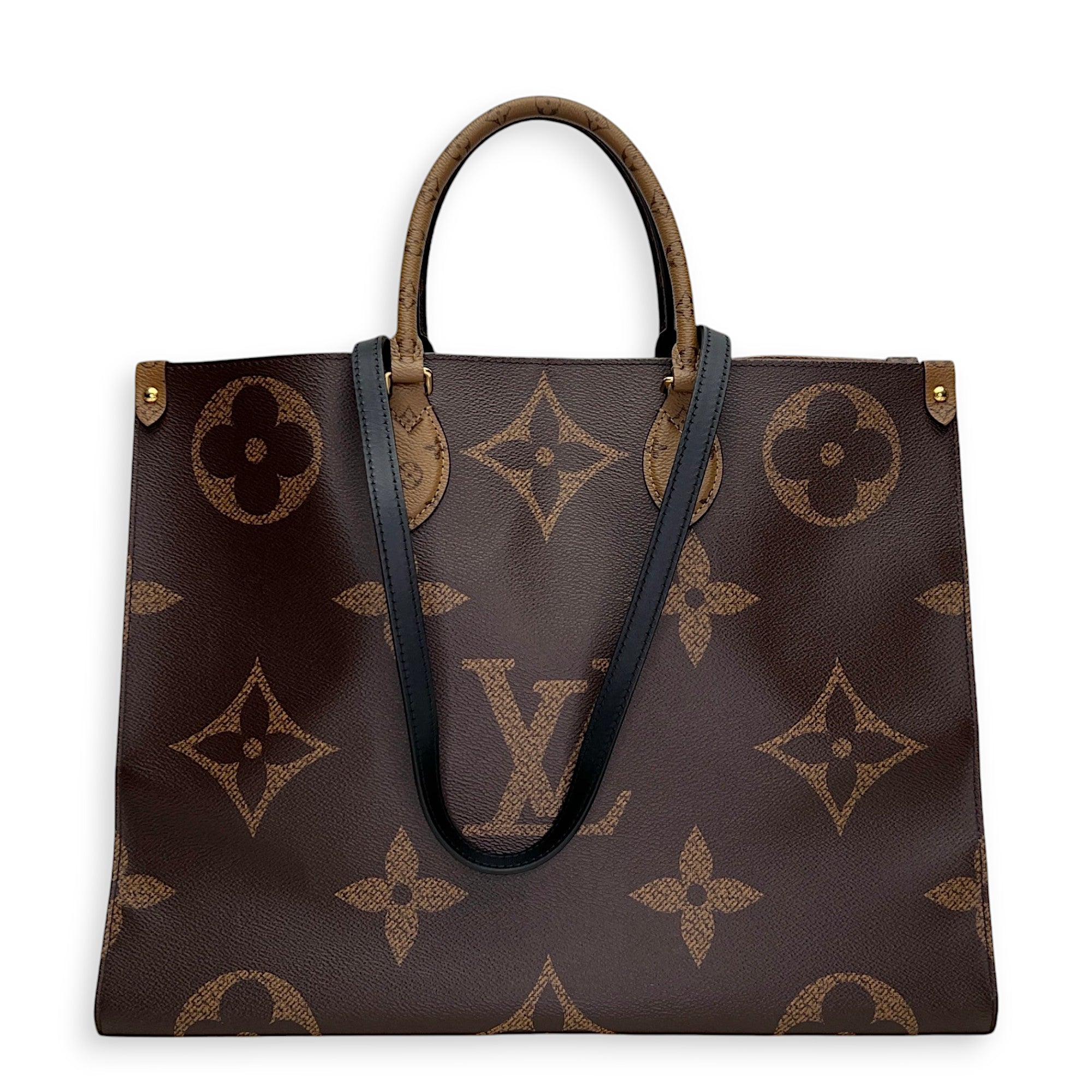 Monogram OnTheGo GM Brown Tote Bag in Coated Canvas, Gold hardware