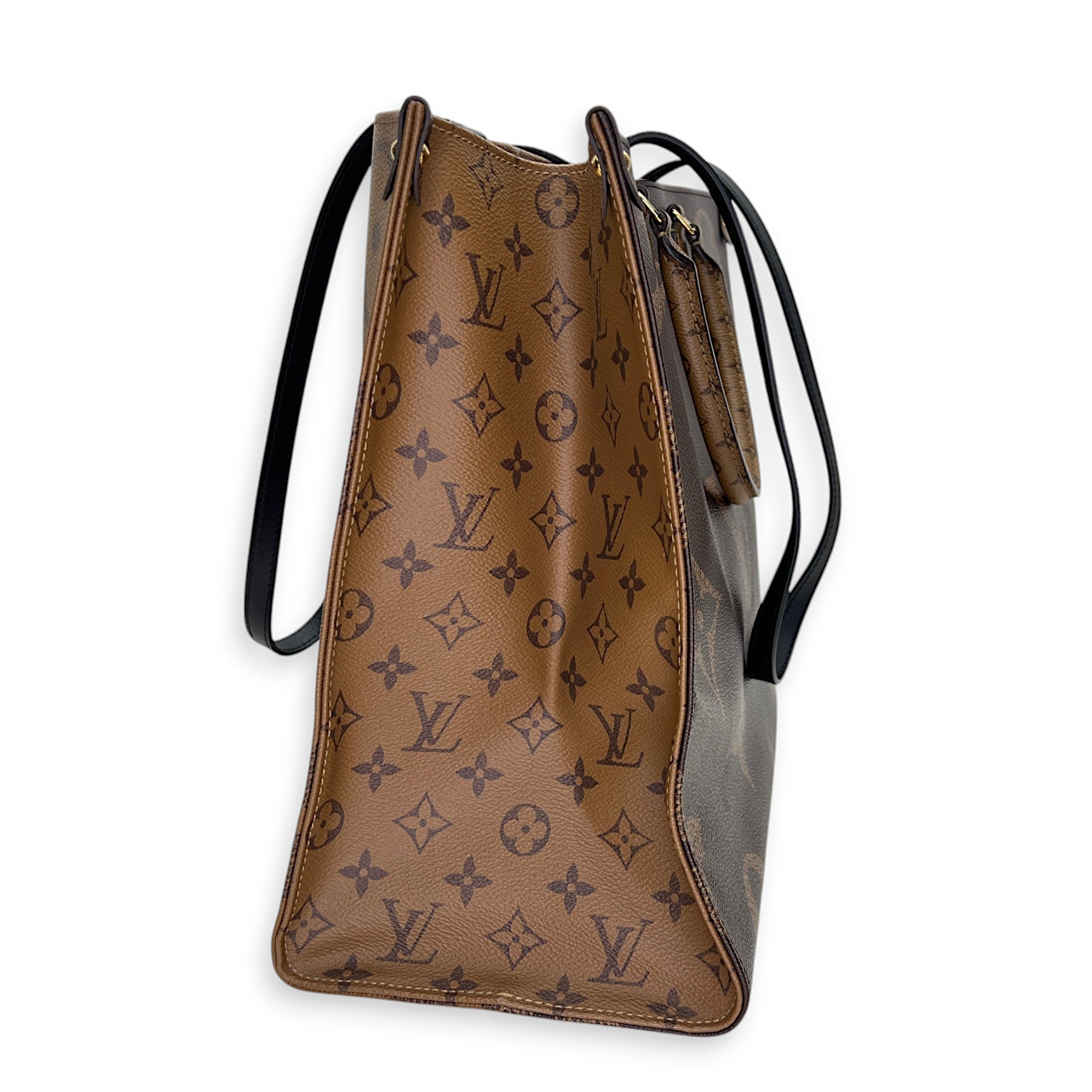 Monogram OnTheGo GM Brown Tote Bag in Coated Canvas, Gold hardware - Image 5