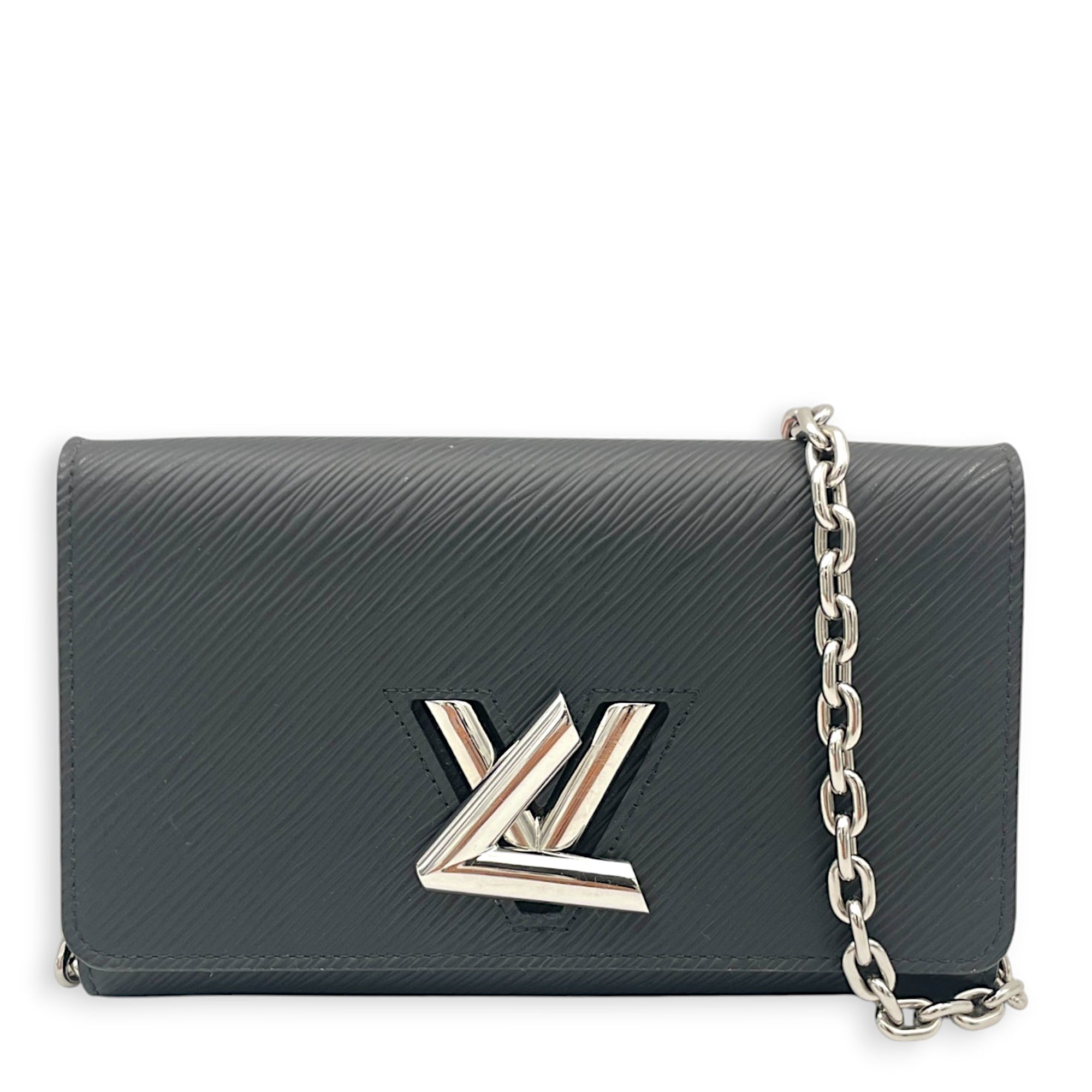 Twist Black Wallet On Chain in Epi Leather, Silver hardware