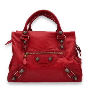 Midday Red Top Handle Bag in Distressed Leather, Rose Gold hardware