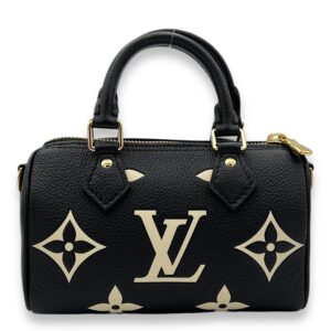 Speedy Bandouliere Nano Black Top Handle Bag in Monogram Empreinte Leather, Gold hardware