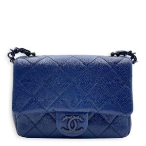Incognito Flap Mini Blue Crossbody Bag in Caviar, Gold hardware