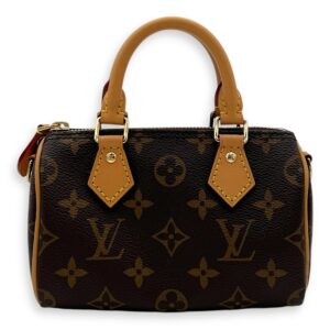 Speedy Nano Brown Top Handle Bag in Monogram Coated Canvas, Gold hardware