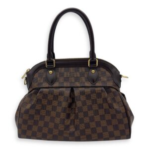 Trevi PM Damier ebene Top Handle Bag in Coated Canvas, Gold hardware