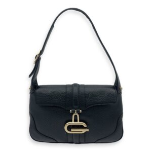 Logo Shoulder Bag Black in Calfskin, Gold hardware