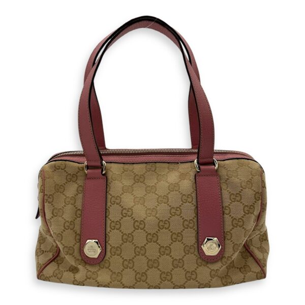 GG Boston Beige Shoulder Bag in Canvas, Gold hardware