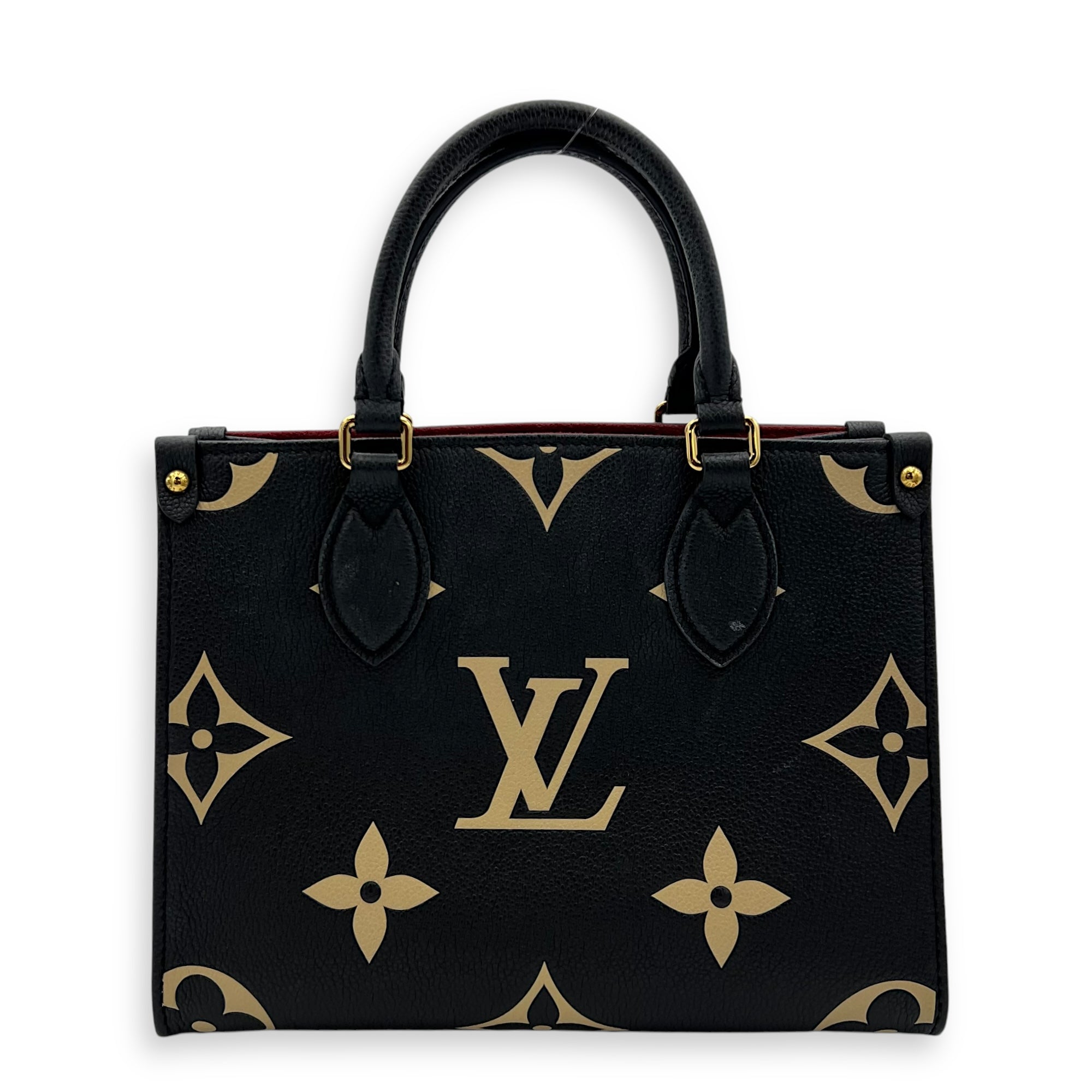 OnTheGo PM Black Top Handle Bag in Monogram Empreinte Leather, Gold hardware