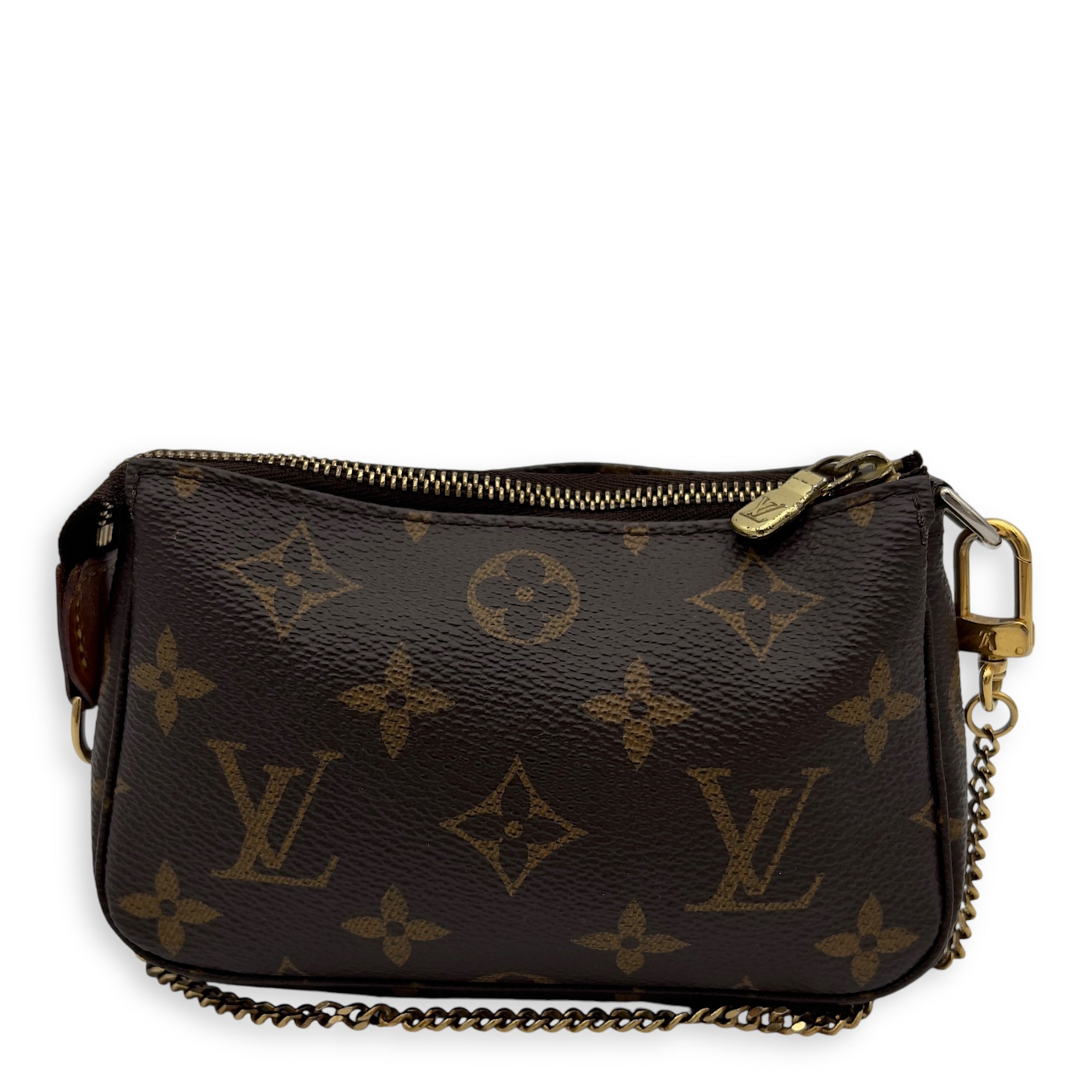 Pochette Top Handle Bag Super Mini Brown in Monogram Coated Canvas, Gold hardware