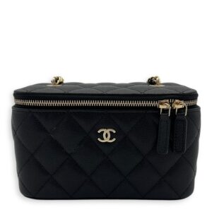 Vanity Small Black Crossbody Bag in Caviar Leather, Gold hardware
