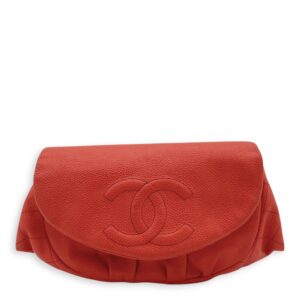 Half Moon Wallet On Chain Red in Caviar Leather, Silver hardware