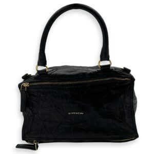 Pandora Shoulder Bag Large Black in Goat Leather, Gold hardware