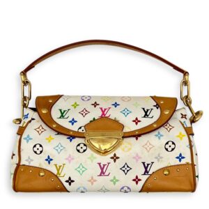 Takashi Murakami Beverly White Shoulder Bag in Coated Canvas, Gold hardware